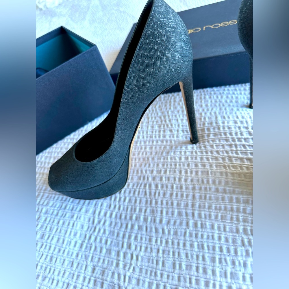 Sergio Rossi peep toe heels shimmery blue